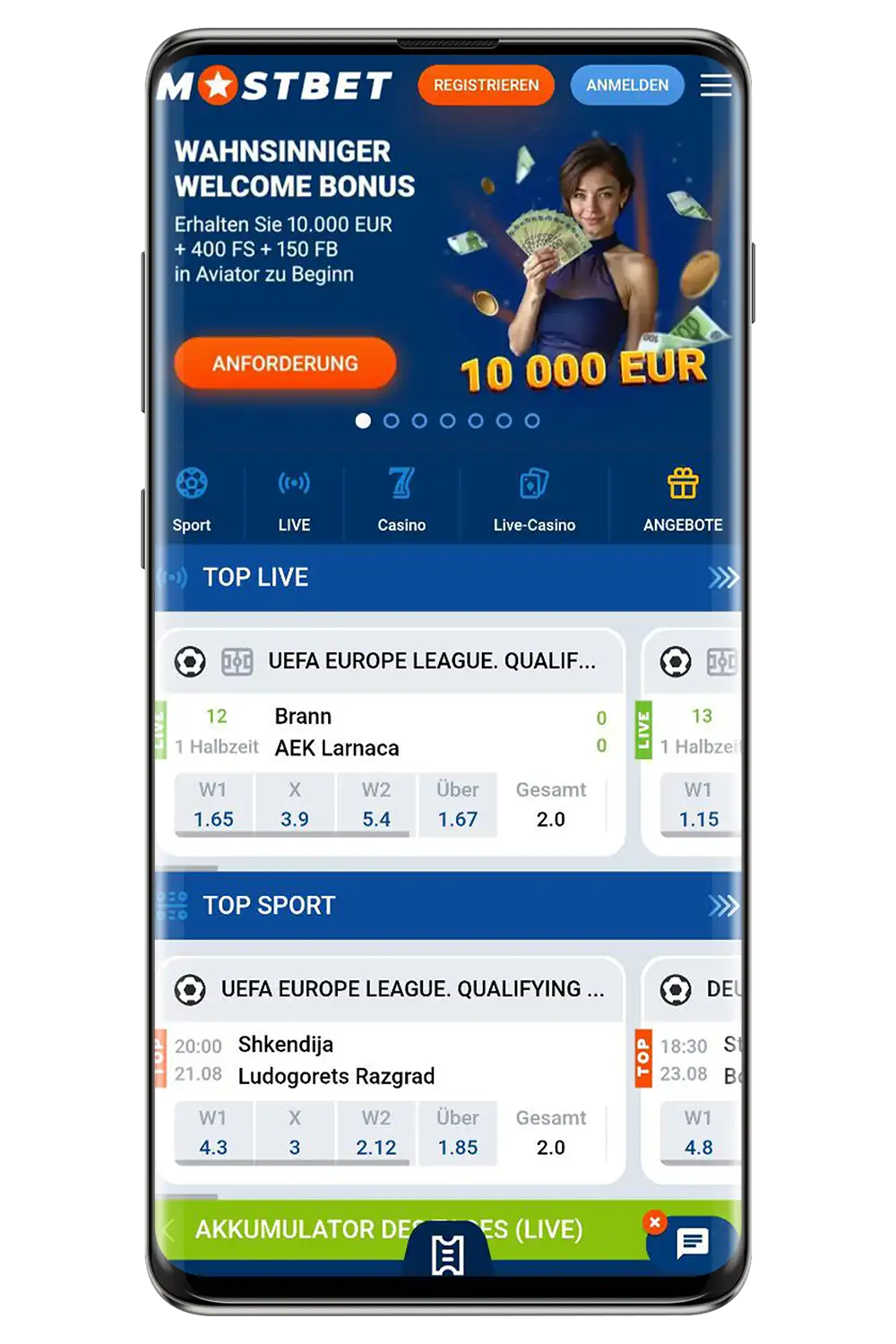 Screenshot der offiziellen Mostbet-Seite