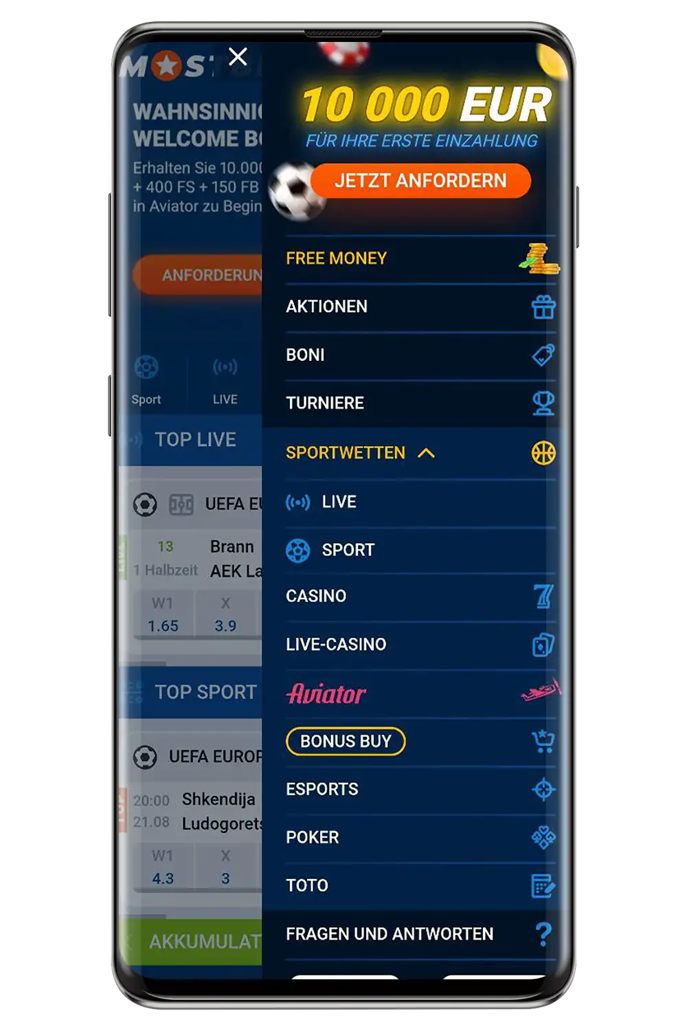 Screenshot der offiziellen Mostbet-Seite