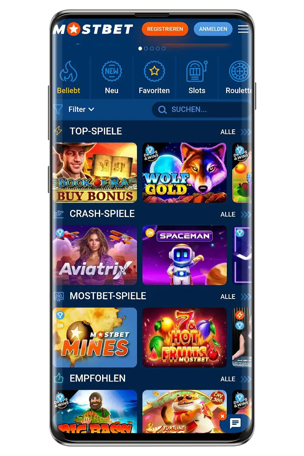 Screenshot der offiziellen Mostbet-Seite