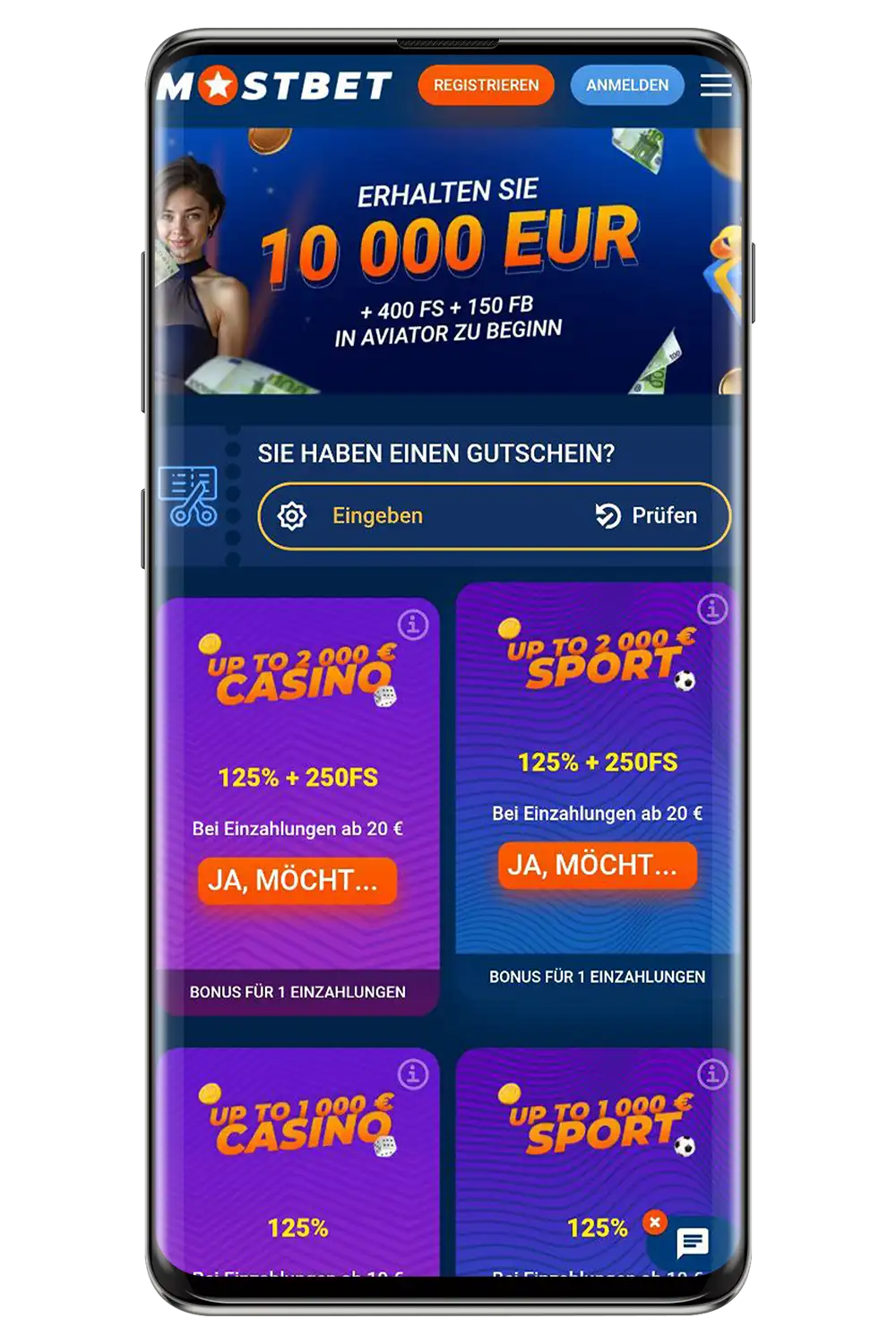 Screenshot der offiziellen Mostbet-Seite