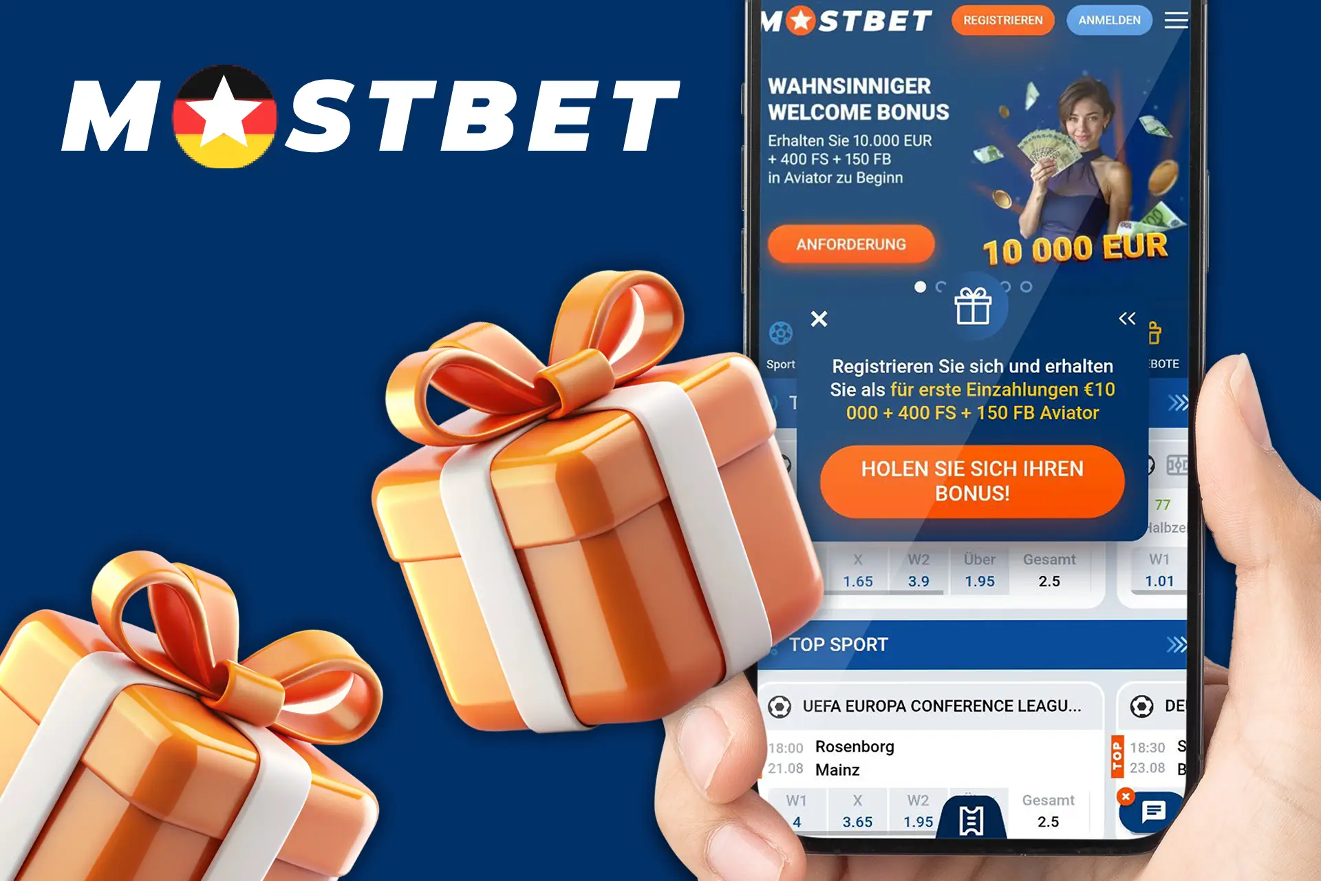 Registrieren Sie sich und erhalten Sie einen Willkommensbonus bei Mostbet